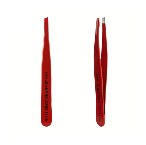 STALEKS PRO EXPERT 11 TYPE 4 &mdash; Професійний пінцет для брів (вузькі скошені кромки) Red 28845556 фото